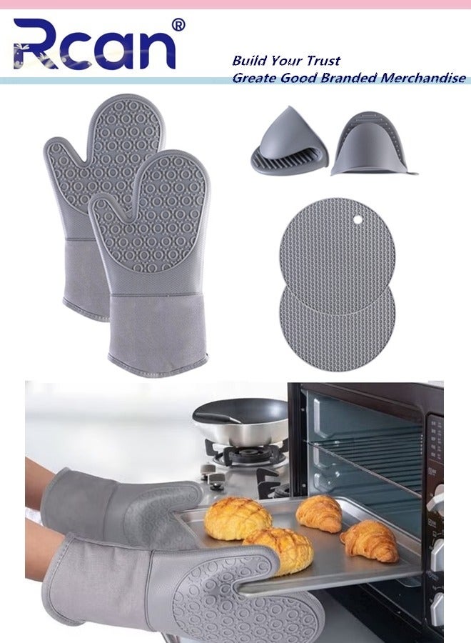 Rcan Silicone Oven Mitts and Potholders Set Heat Resistant Mittens with Mini Gloves Hot Pads for Kitchen Baking Cooking  - Image 1