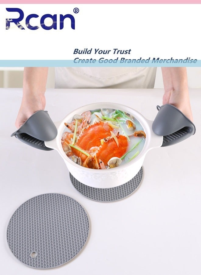 Rcan Silicone Oven Mitts and Potholders Set Heat Resistant Mittens with Mini Gloves Hot Pads for Kitchen Baking Cooking  - Image 2