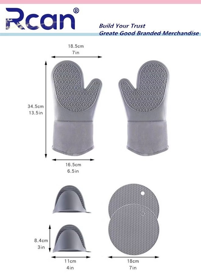 Rcan Silicone Oven Mitts and Potholders Set Heat Resistant Mittens with Mini Gloves Hot Pads for Kitchen Baking Cooking  - Image 4