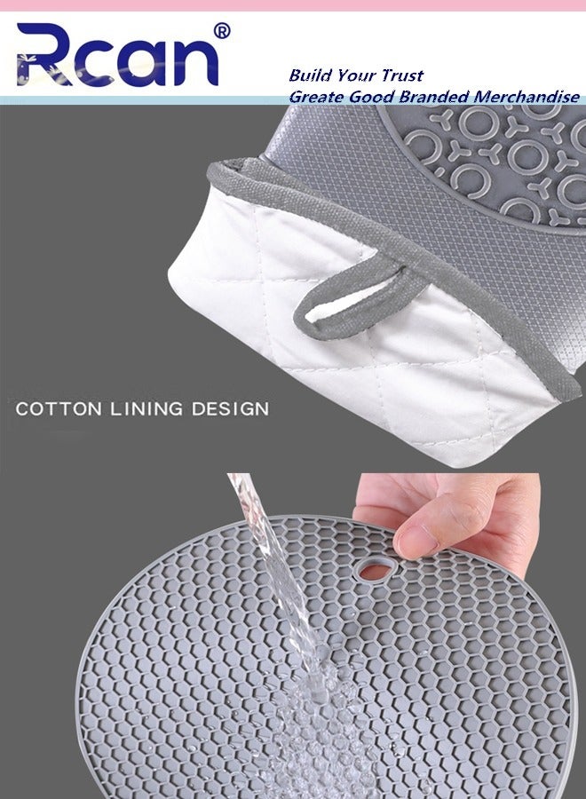 Rcan Silicone Oven Mitts and Potholders Set Heat Resistant Mittens with Mini Gloves Hot Pads for Kitchen Baking Cooking  - Image 5