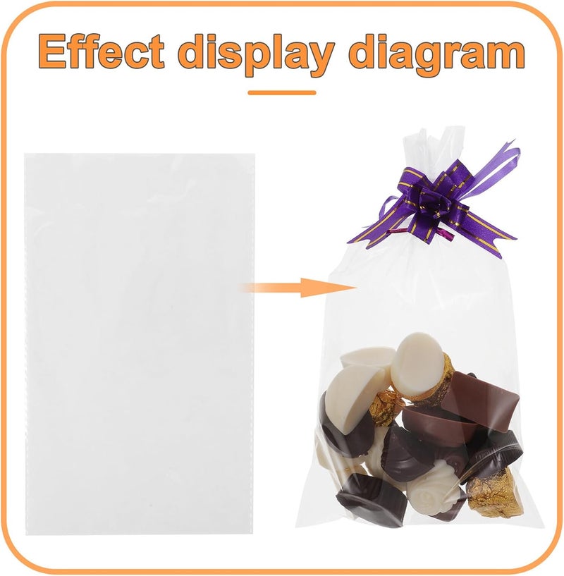 TIDTALEO Cellophane Party Favor Bags 400pcs, 15 X 25 Cm Large Treat Bags with Pull Bows and 10 Cm Metallic Twist Ties for Cookies, Candy, and Packaging - Image 3