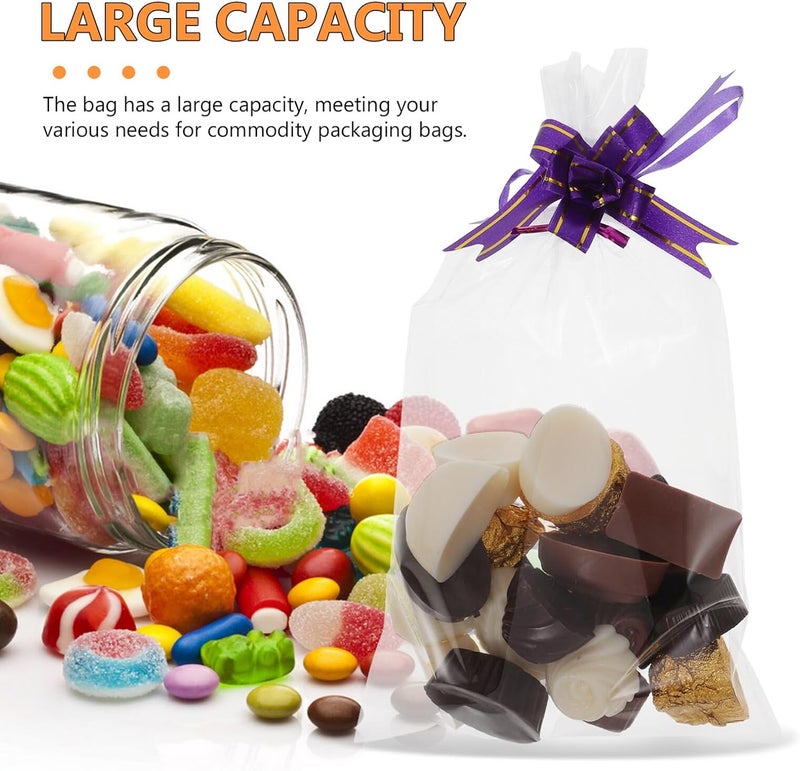 TIDTALEO Cellophane Party Favor Bags 400pcs, 15 X 25 Cm Large Treat Bags with Pull Bows and 10 Cm Metallic Twist Ties for Cookies, Candy, and Packaging - Image 5
