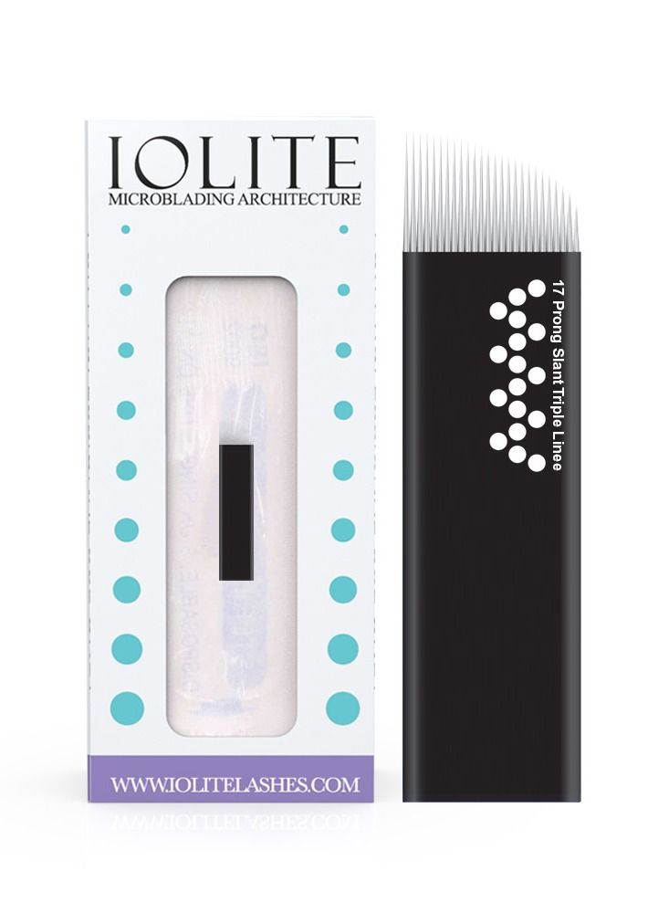 IOLITE Microblading needles 17 prong slant triple line needles spmu needles size 16mm one time use disposable blade Sterile packaged 12pcs - Image 1