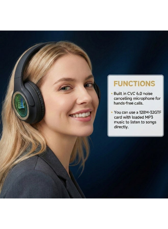 Imoaka Wireless Over-Ear Bluetooth Headphones with Pure Bass Sound, Microphone, BT 5.3, USB-C Charging, AUX Cable 2M, Works with iPhone, Samsung & Android Devices – , Weightless ,Black - Image 3