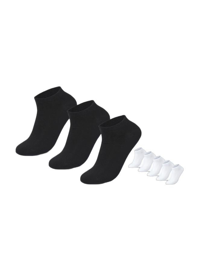 سام سوكس مجموعة من 5 جوارب كاحل نسائية بيضاء سادة + مجموعة من 3 جوارب كاحل نسائية سوداء - Image 1