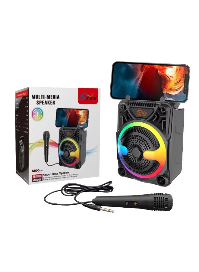 SING-E Zqs1367 Mini Outdoor Live Singing Karaoke Speaker RGB LED Lighting USB/TF Card FM Function - Image 1