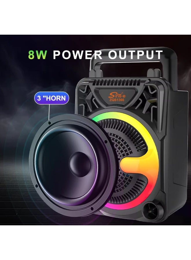 SING-E Zqs1367 Mini Outdoor Live Singing Karaoke Speaker RGB LED Lighting USB/TF Card FM Function - Image 4