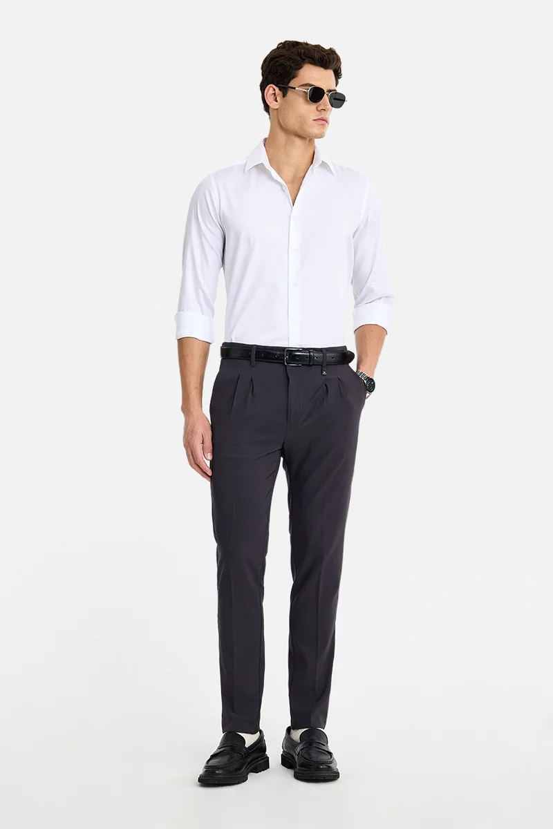 SNITCH White Geometric Long Sleeve Slim Fit Formal Shirt