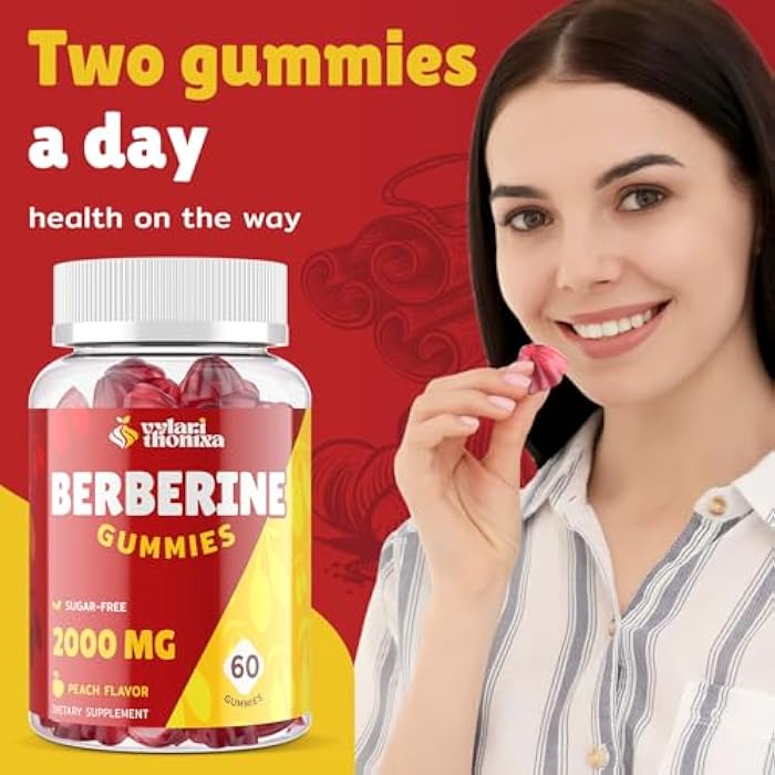 Vylarithonixa 2000mg Berberine Supplement Gummies – High Potency Wellness Blend with Ceylon Cinnamon, Turmeric, Magnesium & Chromium, Vegan, Non-GMO, Gluten-Free, Peach Flavor, 60 Gummies - 1 Pack - Image 4