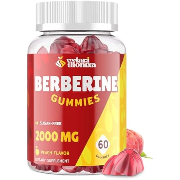 Vylarithonixa 2000mg Berberine Supplement Gummies – High Potency Wellness Blend with Ceylon Cinnamon, Turmeric, Magnesium & Chromium, Vegan, Non-GMO, Gluten-Free, Peach Flavor, 60 Gummies - 1 Pack - Image 1