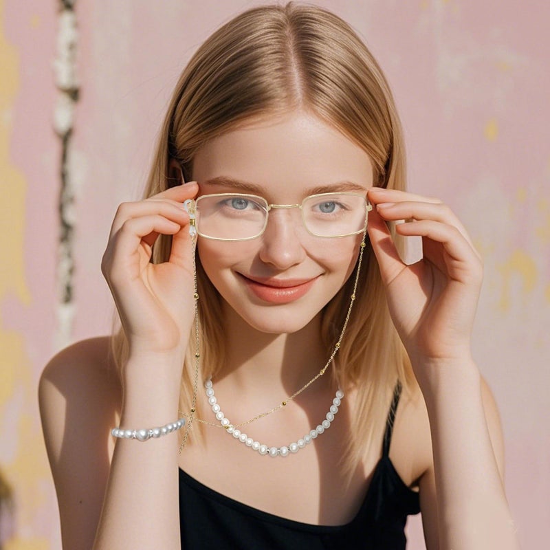 Gvhntk 5 Pcs Old Lady Costume Grandma Cosplay Set Glasses with Chain Pearl Bead Necklace Earrings Bracelet for Women Daily Cosplay Costume Party - Image 5