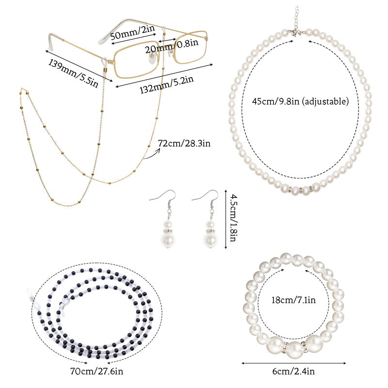Gvhntk 5 Pcs Old Lady Costume Grandma Cosplay Set Glasses with Chain Pearl Bead Necklace Earrings Bracelet for Women Daily Cosplay Costume Party - Image 2