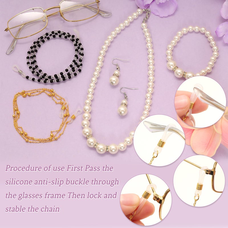 Gvhntk 5 Pcs Old Lady Costume Grandma Cosplay Set Glasses with Chain Pearl Bead Necklace Earrings Bracelet for Women Daily Cosplay Costume Party - Image 4