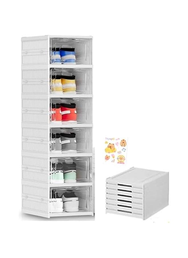 HOOKOR Shoe Storage Boxes, Shoe Storage Organzier, Foldable Shoes Boxes Clear Plastic Stackable, Shoes Organzier, Sturdy Shoe Box Storage Container, Foldable Shoe Rack Sneaker Container (6layer)  - Image 1