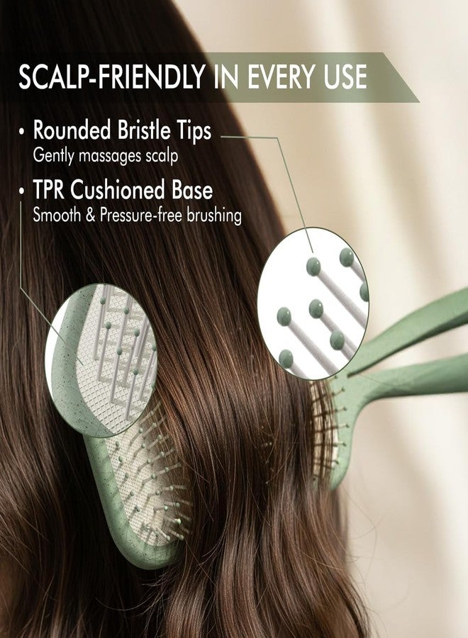 Ikonic Me Paddle Hair Brush IKM 1920 - Eco Concious with Wheat Straw & ABS Body, Ion Anti-Frizz Bristles, TPR Cushion for Scalp Massage, Wet & Dry Detangling for Smooth Shine - Jade Green - Image 4