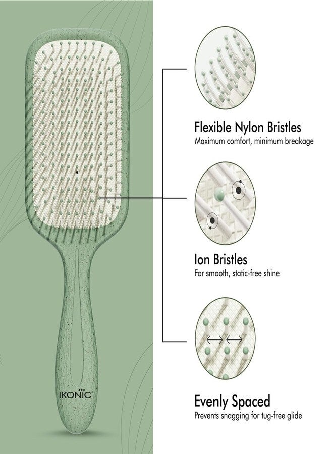 Ikonic Me Paddle Hair Brush IKM 1920 - Eco Concious with Wheat Straw & ABS Body, Ion Anti-Frizz Bristles, TPR Cushion for Scalp Massage, Wet & Dry Detangling for Smooth Shine - Jade Green - Image 3