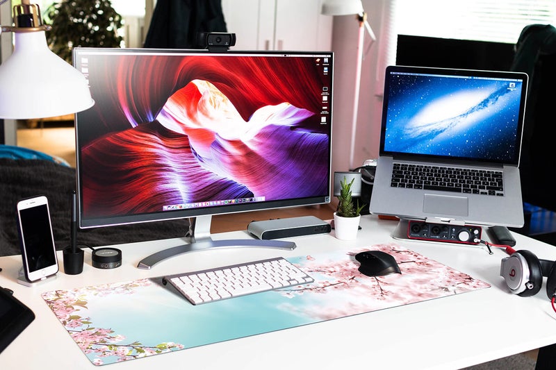 KOAIWPAE Extended Large Gaming Mouse Pad Dreamy Romantic Pink Sakura Butterflies XXL Size Keyboard Mouse Mat Desk Pad with Non Slip Rubber Base Stitched Edges Office Decor for Women Girls Men,35.4 x 15.7inch - Image 5
