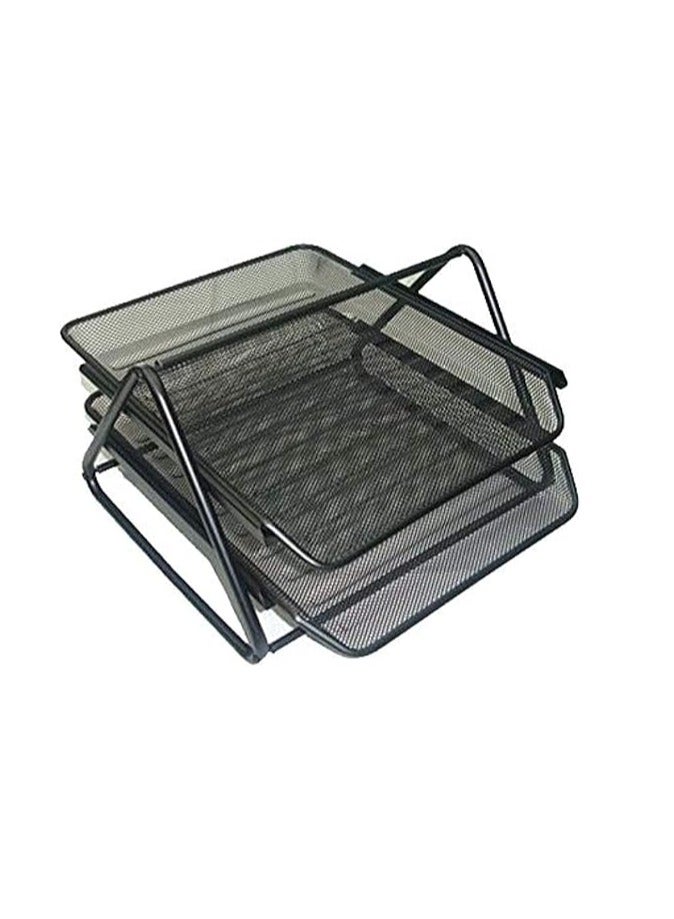 ديلي صينية مستندات شبكية معدنية مكونة من طبقتين باللون الأسود - Image 1