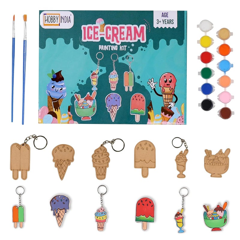 HOBBY INDIA DIY Keychain Fridge Magnet Painting Kit for Kids & Adult | Creative Art & Craft Set Gift for Girls & Boys | Cute Resin Activity Key Chain Making | Fun Birthday & Home Decor (Ice Cream) - Image 1