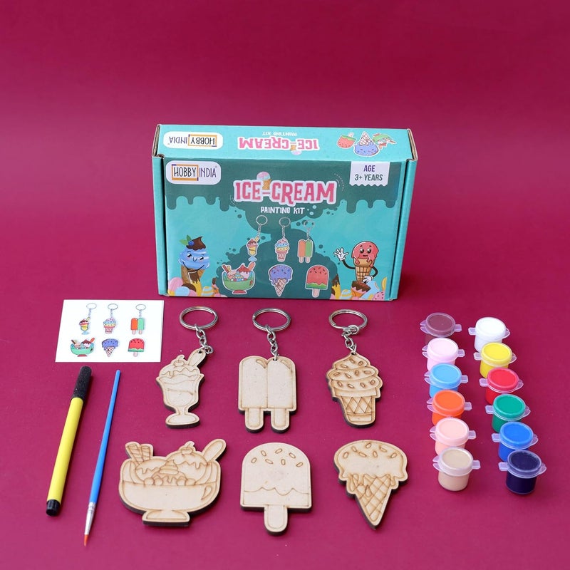 HOBBY INDIA DIY Keychain Fridge Magnet Painting Kit for Kids & Adult | Creative Art & Craft Set Gift for Girls & Boys | Cute Resin Activity Key Chain Making | Fun Birthday & Home Decor (Ice Cream) - Image 3