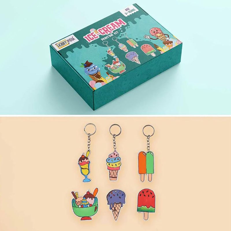 HOBBY INDIA DIY Keychain Fridge Magnet Painting Kit for Kids & Adult | Creative Art & Craft Set Gift for Girls & Boys | Cute Resin Activity Key Chain Making | Fun Birthday & Home Decor (Ice Cream) - Image 4