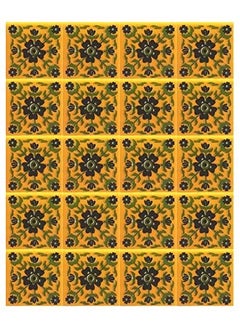 Shiv Kripa Blue Pottery Shiv KRIPA Blue Art Pottery Ceramic Tile Traditional Decorative Home Wall Border Backsplash Floral Seamless Pattern Stickers Glazed Mural Panel 2 x 2 Inch Yellow and Black Pack of 20 
