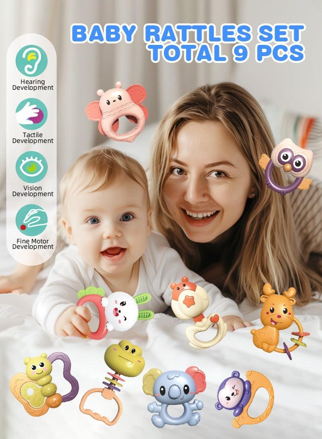 سوفت تاتش مجموعة ألعاب خشخيشة للأطفال مكونة من 9 قطع مع صندوق هدايا، ألعاب حديثي الولادة، ألعاب مضغ للأطفال، ألعاب تسنين للأطفال الصغار، ألعاب تعلم الموسيقى للأطفال حديثي الولادة من 0 إلى 12 شهرًا - Image 4