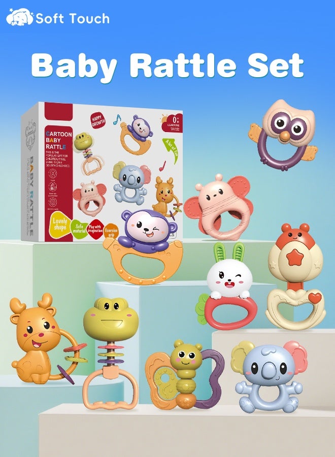 سوفت تاتش مجموعة ألعاب خشخيشة للأطفال مكونة من 9 قطع مع صندوق هدايا، ألعاب حديثي الولادة، ألعاب مضغ للأطفال، ألعاب تسنين للأطفال الصغار، ألعاب تعلم الموسيقى للأطفال حديثي الولادة من 0 إلى 12 شهرًا - Image 1