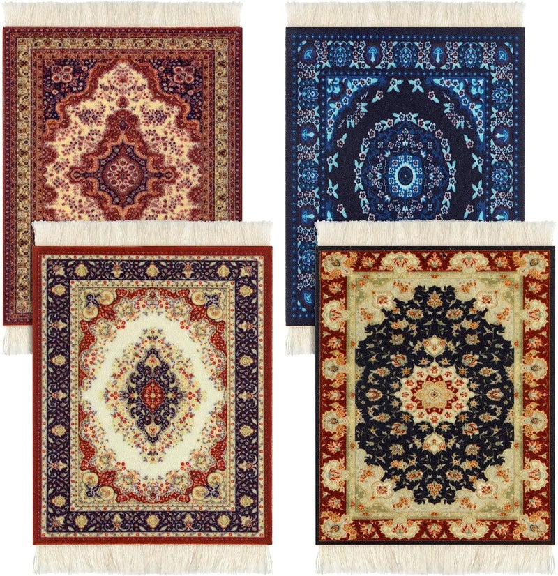 Tatuo 4 Pieces Rug Table Coasters Table Drink Holders Oriental Design Fabric Carpet Drink Mats Oriental Design Fabric Elegant Carpets Kitchen and Bar Mats for Home Office and More (Classic Pattern,Square) - Image 1