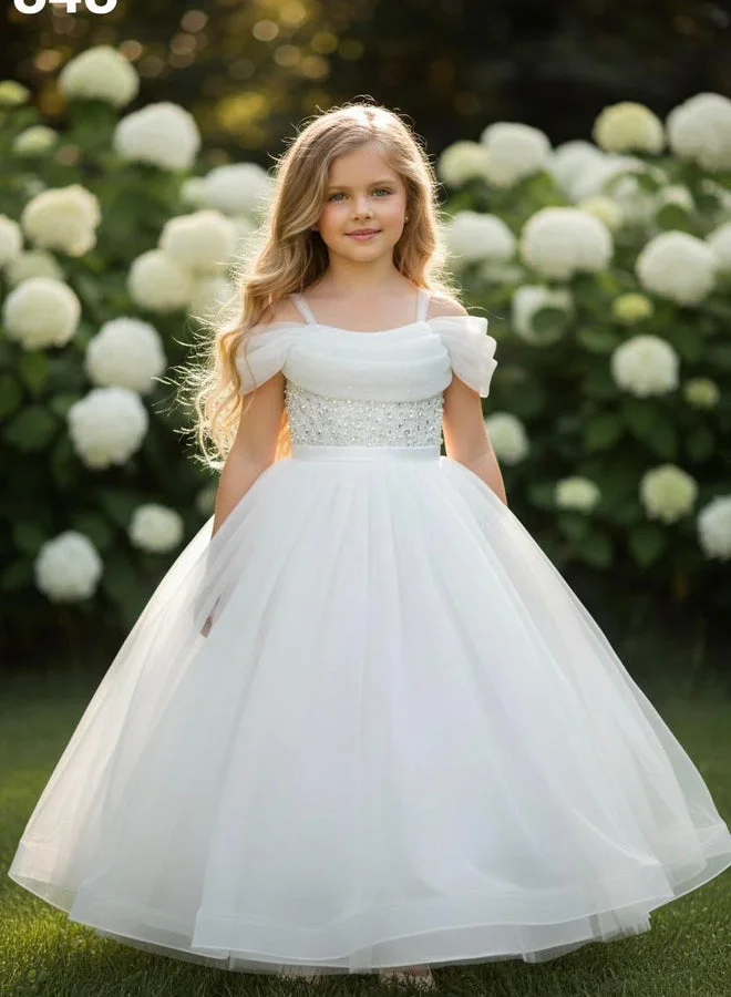 فيا بامبينو Ivory Beaded Bodice Tulle Gown