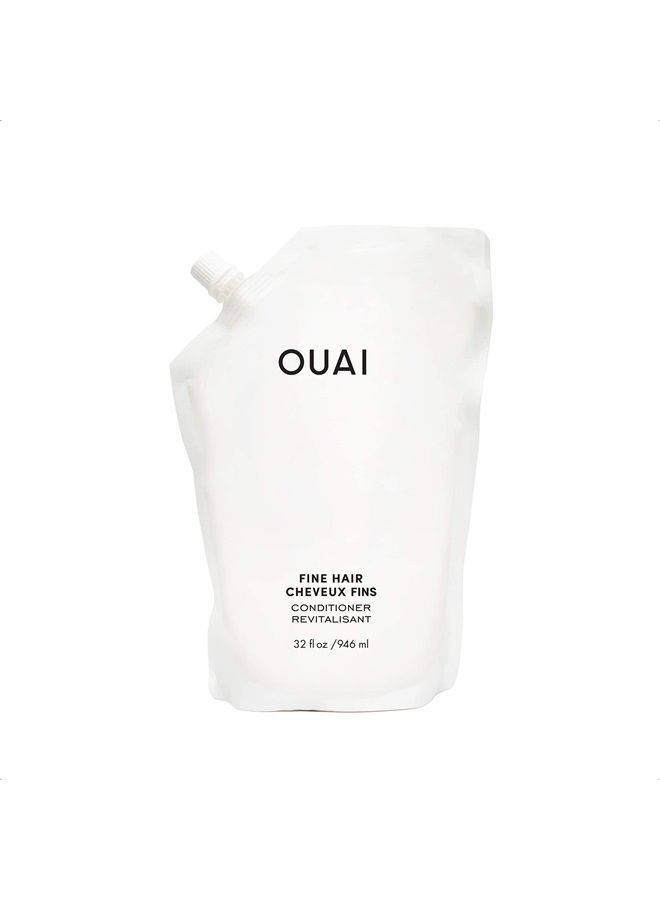 Ouai Fine Conditioner Refill Pouch. This Lightweight Conditioner Gives Fine Hair Softness, Bounce and Volume. Made with Keratin, Biotin and Chia Seed Oil  - Image 1