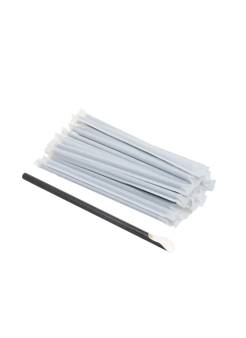 YASHTECH YASHTECH 8mm Black Paper Straws - Spoon-Cut, Individually Wrapped, Bulk Pack of 500  - Image 1
