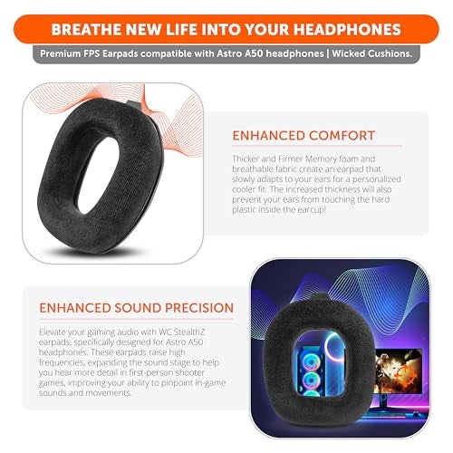 WC StealthZ A50 - FPS Oriented Earpads for Astro A50 Gen 4, Gen 5 & A50X by GadgetryTech & Wicked Cushions | Enhanced Sound Precision & Comfort for First-Person Shooter Games | Black - Image 5