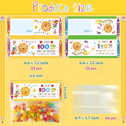 K1tpde 46 Set Happy 100th Days of School Treat Bag Toppers and Cards Set 100th Days School Self Adhesive Goodies Baking Wrapping Bags with Greeting Card for Kids DIY Exchange Card Gifts, Colorful - Image 2
