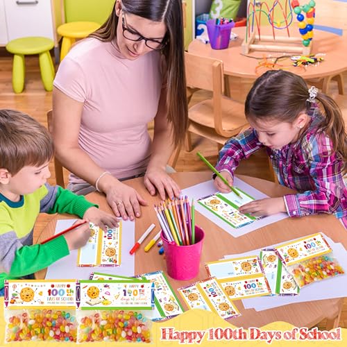 K1tpde 46 Set Happy 100th Days of School Treat Bag Toppers and Cards Set 100th Days School Self Adhesive Goodies Baking Wrapping Bags with Greeting Card for Kids DIY Exchange Card Gifts, Colorful - Image 5
