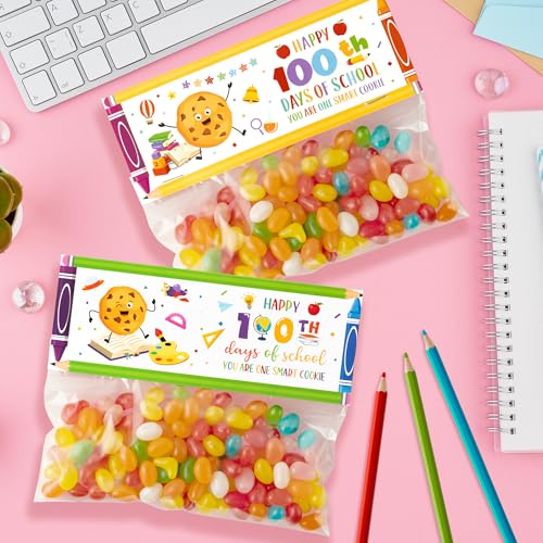 K1tpde 46 Set Happy 100th Days of School Treat Bag Toppers and Cards Set 100th Days School Self Adhesive Goodies Baking Wrapping Bags with Greeting Card for Kids DIY Exchange Card Gifts, Colorful - Image 4