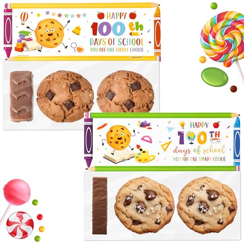 K1tpde 46 Set Happy 100th Days of School Treat Bag Toppers and Cards Set 100th Days School Self Adhesive Goodies Baking Wrapping Bags with Greeting Card for Kids DIY Exchange Card Gifts, Colorful - Image 1