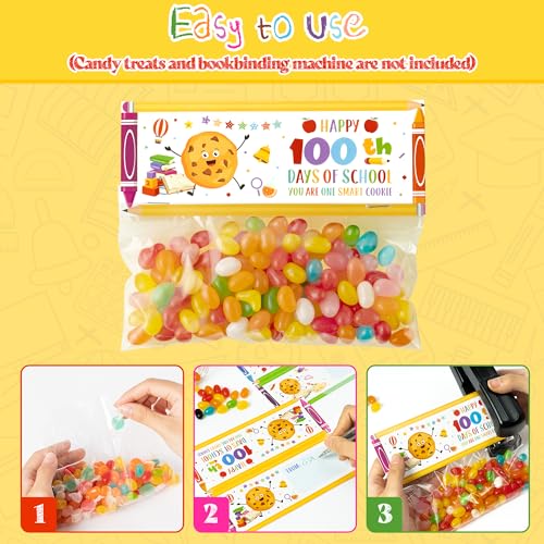 K1tpde 46 Set Happy 100th Days of School Treat Bag Toppers and Cards Set 100th Days School Self Adhesive Goodies Baking Wrapping Bags with Greeting Card for Kids DIY Exchange Card Gifts, Colorful - Image 3