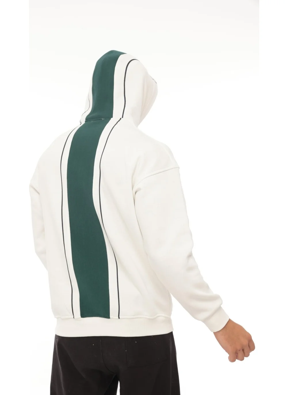 Miron White Back Stripe Hooded Three Thread Oversize SWEATSHIRT-2437