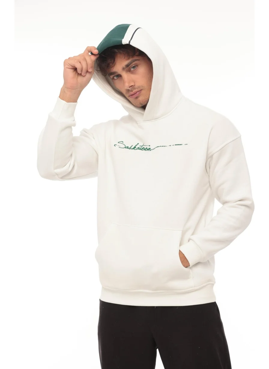 Miron White Back Stripe Hooded Three Thread Oversize SWEATSHIRT-2437