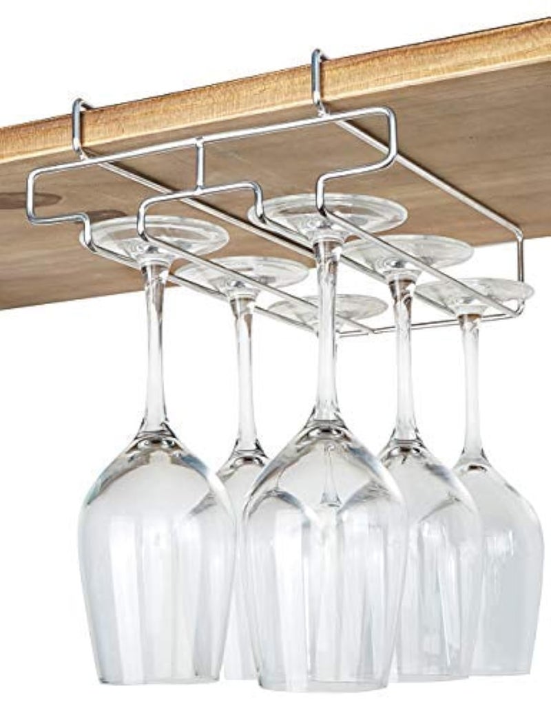 bafvt Wine Glass Holder  2 Rows Stemware Rack Under Cabinet  304 Stainless Steel Hanger Storage Shelf Fit for The Cabinet 08 or Less