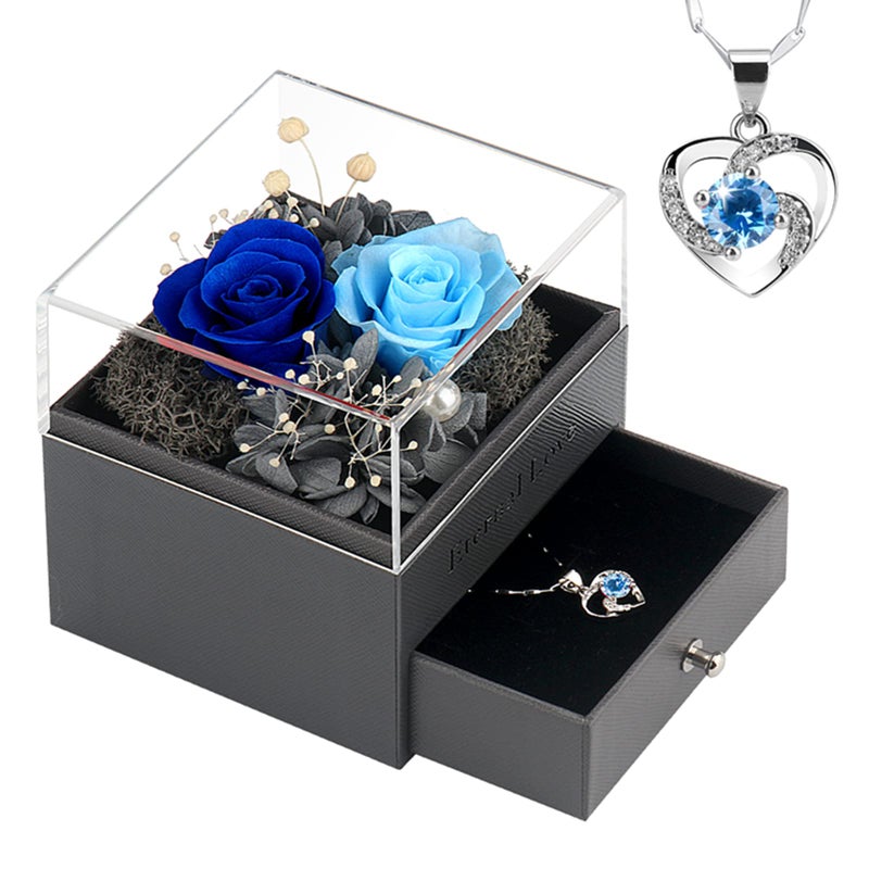 SHOKUTO SHOKUTO Preserved RoseBirthday Gifts for Women Mom GirlfriendGifts for Mom Grandma Wife Daughter SisterJewelry Boxes with Necklace 
