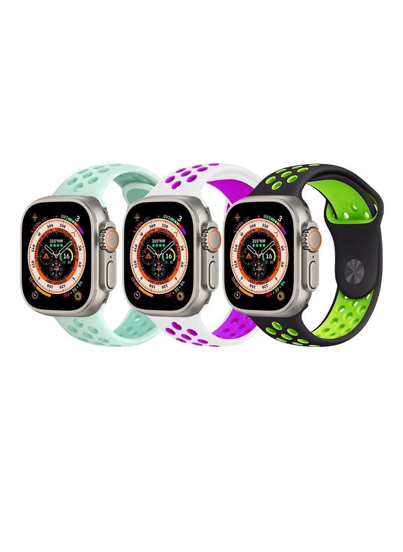 CATANES - 3 Pack For Apple Watch 49mm 45mm 44mm 42mm Silicone Sport Band Nike Strap Compatible With iWatch Series Ultra/8/7/SE/6/5/4/3/2/1 - Image 1