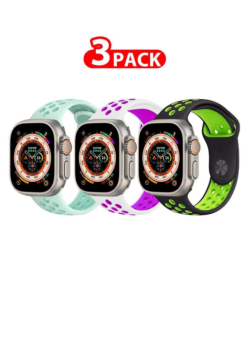 CATANES - 3 Pack For Apple Watch 49mm 45mm 44mm 42mm Silicone Sport Band Nike Strap Compatible With iWatch Series Ultra/8/7/SE/6/5/4/3/2/1 - Image 1
