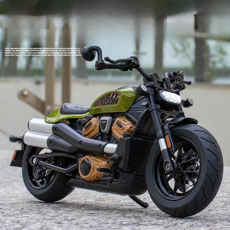 (Boxed) simulation 1 to 12 Harley off-road alloy motorcycle model decoration children's toys one-piece delivery(Green) - Image 3