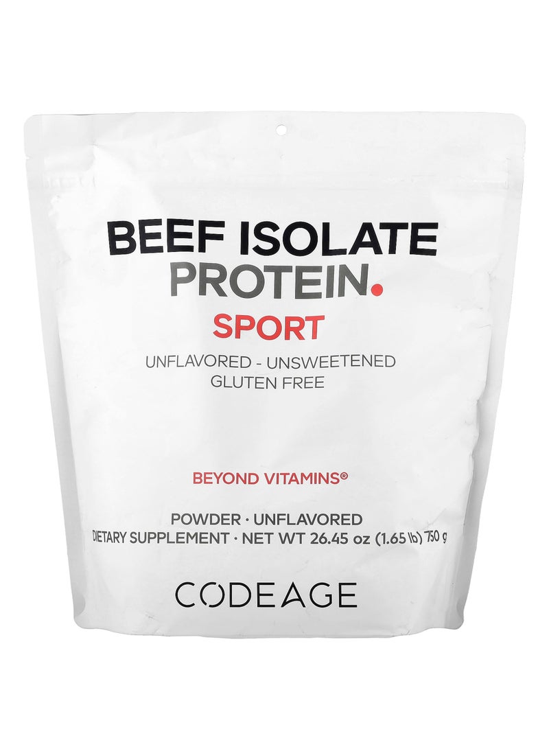 Codeage Sport, Beef Isolate Protein Powder, Unflavored, 1.65 lb (750 g)