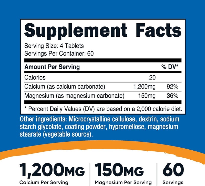 Nutricost Calcium  Magnesium Carbonate 240 Tablets 1200mg of Ca  150mg of Mg per Serving 60 Servings Gluten Free NonGMO - Image 2