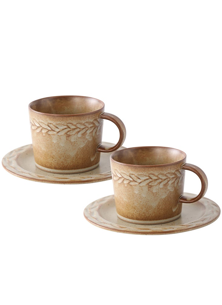 Perfii Set of 2 200ml Porcelain Coffee Mug Set, Large Coffee Cups with Saucers Perfect for Coffee and Tea Lovers  - Image 1