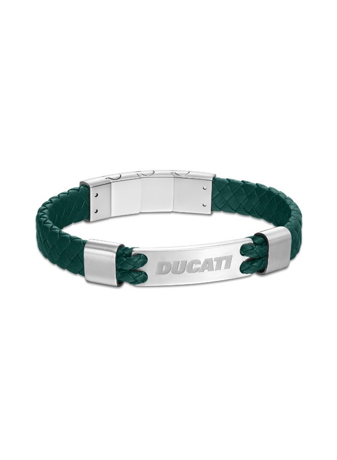 Ducati Expedition Green Leather Braided Bracelet for Men - Image 2