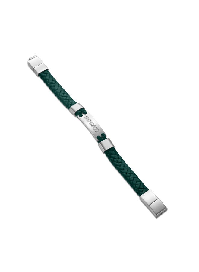 Ducati Expedition Green Leather Braided Bracelet for Men - Image 3